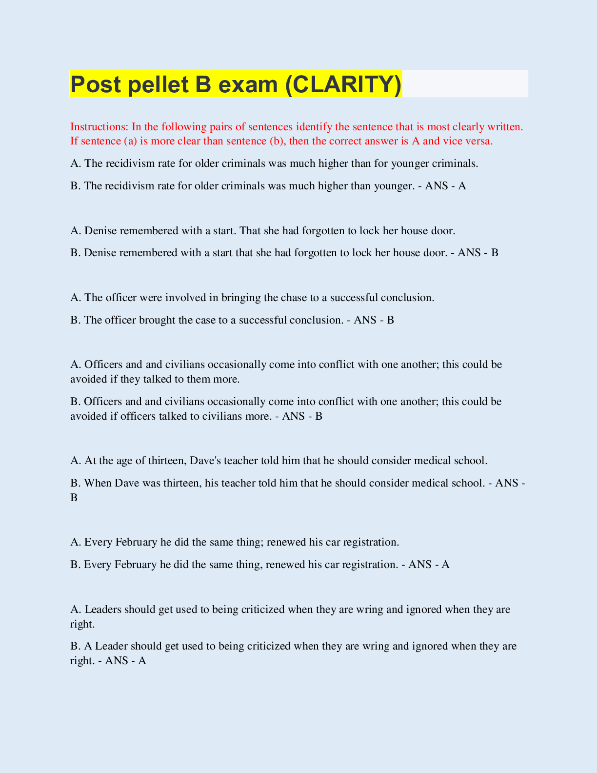 Preview image of Post pellet B exam (CLARITY document